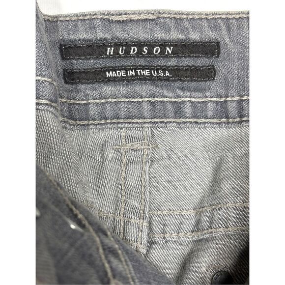 Hudson Stone Gray Collin Straight Leg Jeans Mid Rise Button Flap Women 31 X 34 - Picture 2 of 4
